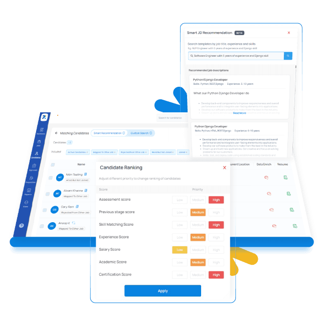 Candidate ranking on Zappyhire dashboard